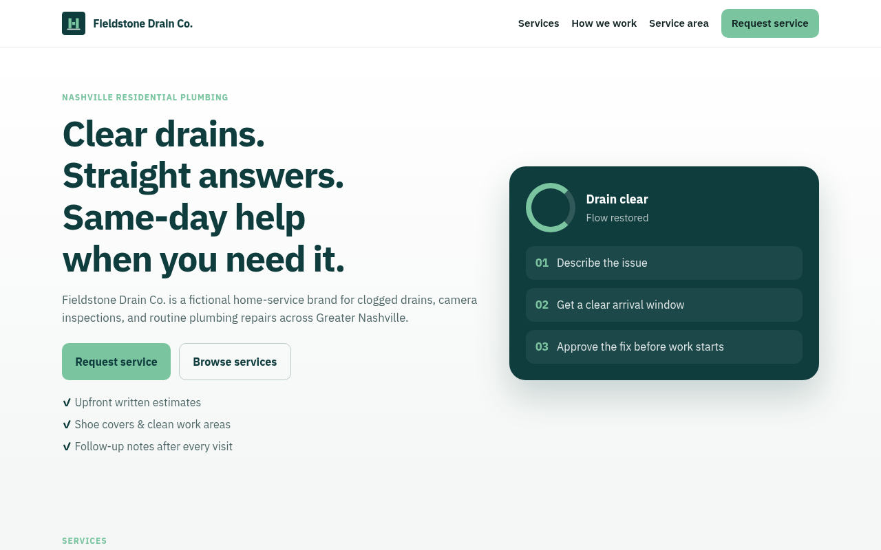 Fieldstone Drain Co. service site preview